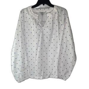 Croft & Barrow NWT Long Sleeve Tufted‎ Cotton Vneck Blouse Size Large